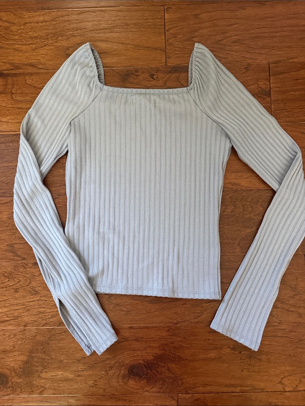 Madewell Light Blue Ribbed Long-Sleeve Square-Neck Top - Picture 3 of 3